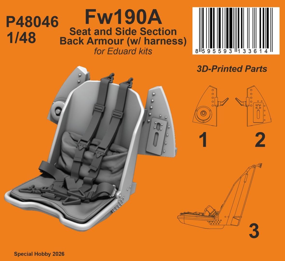 CMK/Czech Master Kits P48046 1:48 Focke-Wulf Fw-190A Seat and Side Section Back Armour (w/ harness)