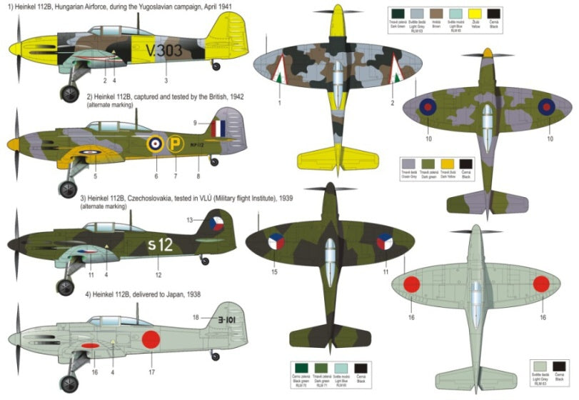 RS Models 92062 1:72 Heinkel He-112 Decals Hungary x 4, Czech, Great Britain, Japan