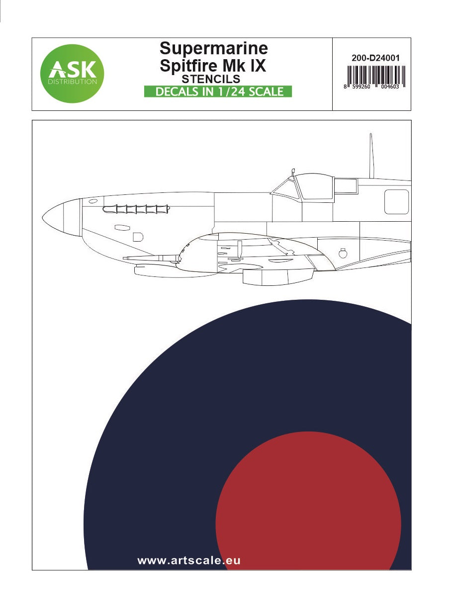 Art Scale 200-D24001 1:24 Supermarine Spitfire Mk.IXc - stencils