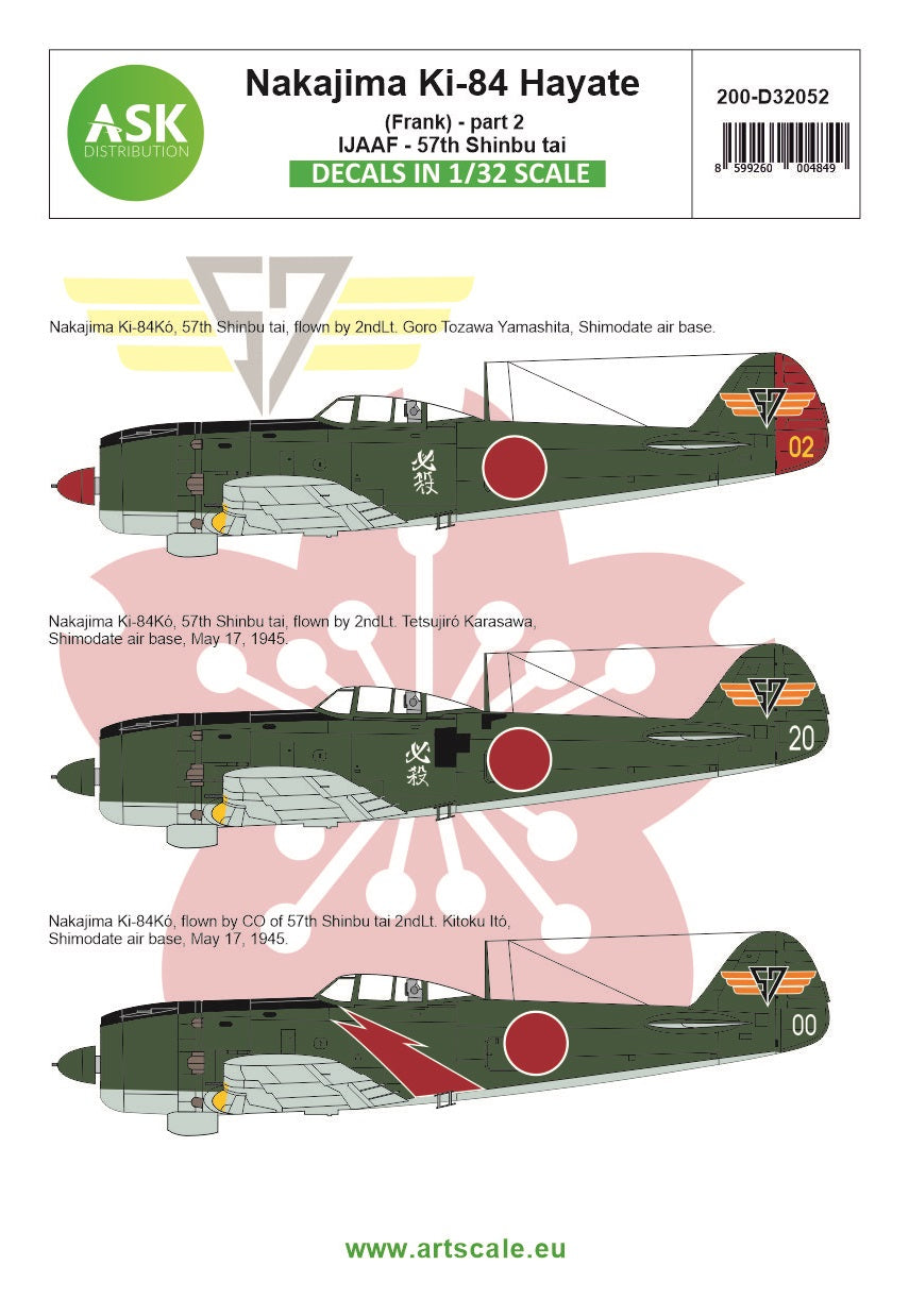 Art Scale 200-D32052 1:32 Nakajima Ki-84 Hayate (Frank) part 2 - Imperial Japanese Army Air Force - 57th Shinbu tai.