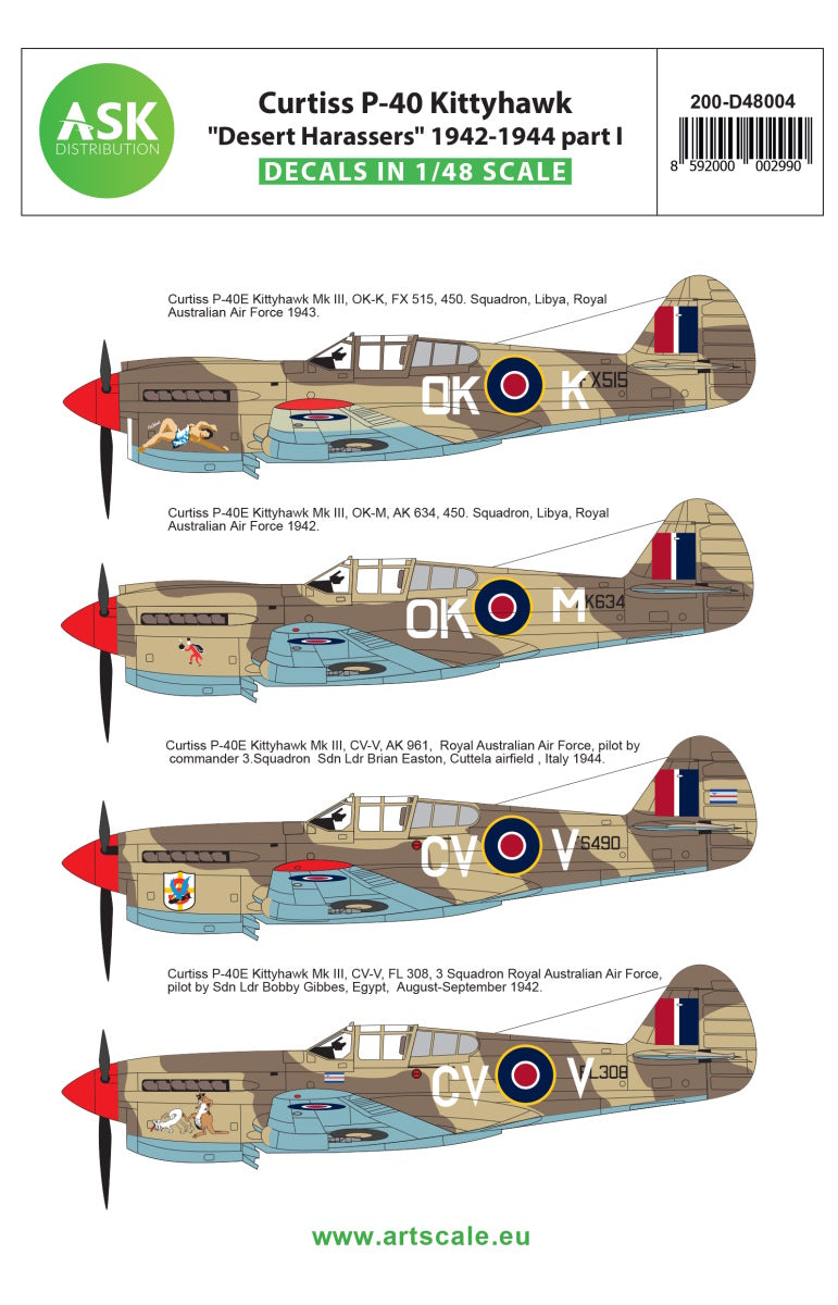 Art Scale 200-D48004 1:48 Curtiss P-40E Kittyhawk 'Desert Harassers' 1942-1944 part I