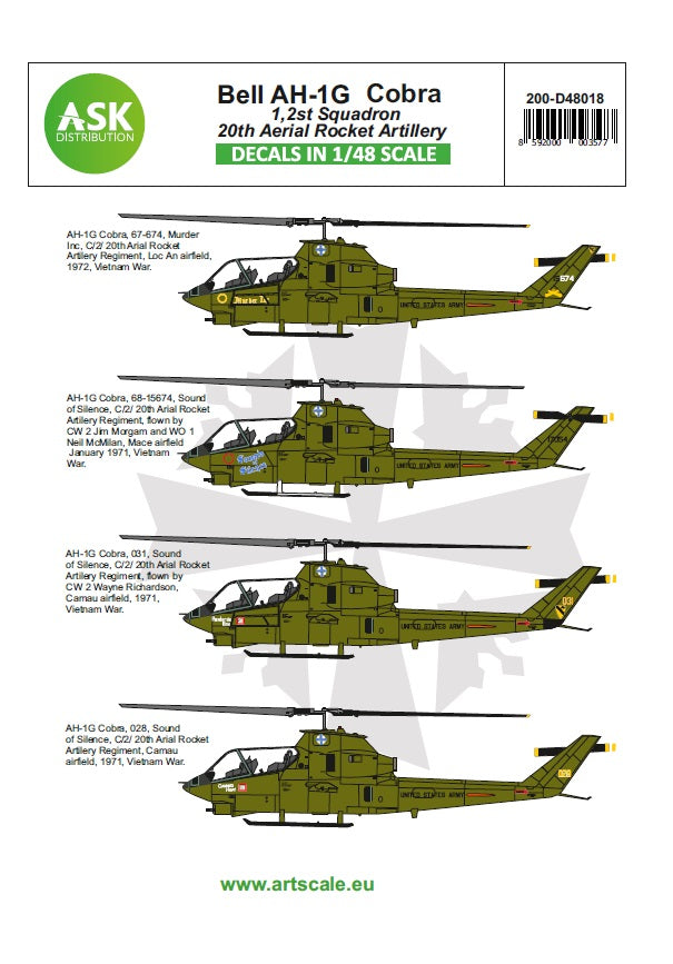 Art Scale 200-D48018 1:48 Bell AH-1G Cobra 20th Aerial Rocket artillery