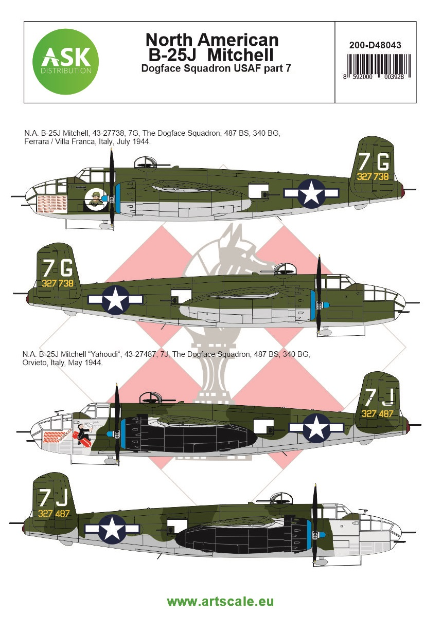 Art Scale 200-D48043 1:48 North-American B-25J Mitchell Part 7 US Dogface Squadron, 'Yahoudi' Mediterranean area