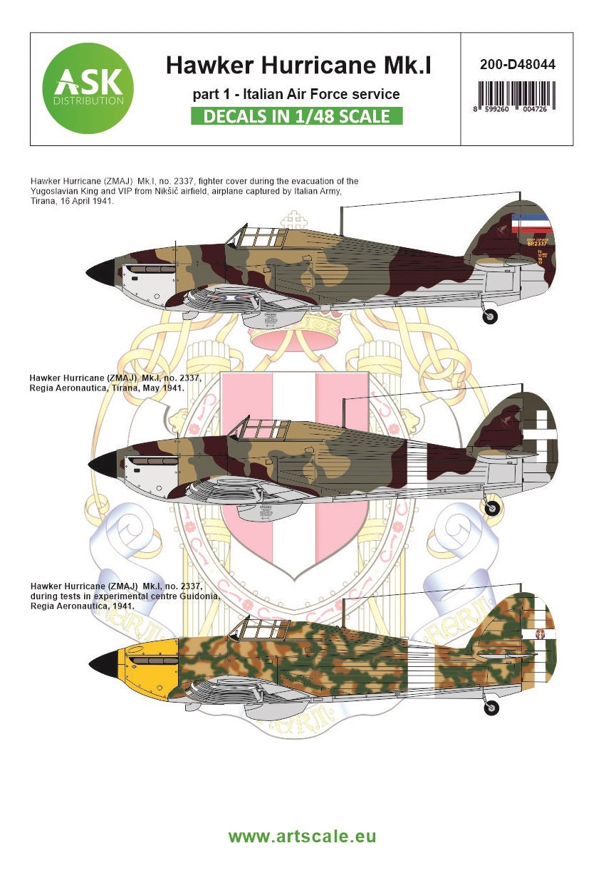 Art Scale 200-D48044 1:48 Hawker Hurricane Mk.I part 1 - Italian / Jugoslavian AF