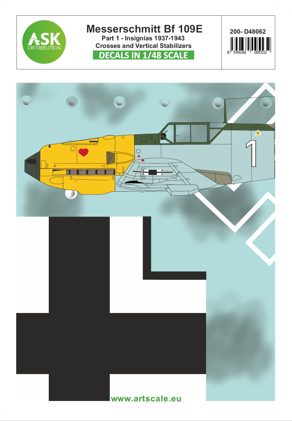 Art Scale 200-D48062 1:48 Messerchmitt Bf-109E part 1 - Insignias, Crosses and Vertical Stabilizers 1937-1943.