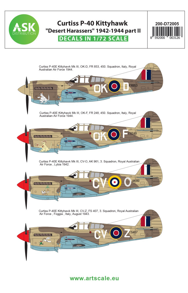 Art Scale 200-D72005 1:72 Curtiss P-40E Kittyhawk 'Desert Harassers' 1942-1944 part II
