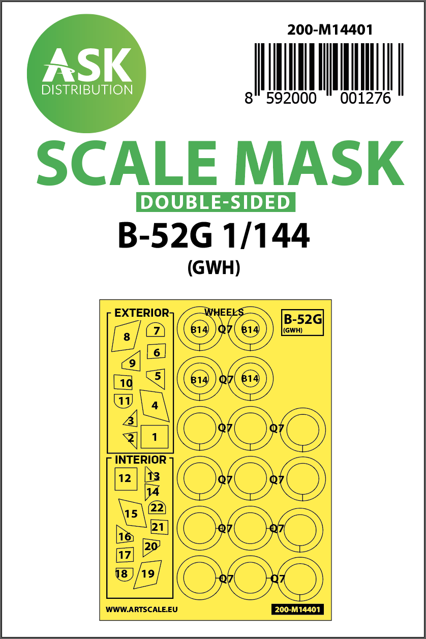 Art Scale 200-M14401 1:144 Boeing B-52H Stratofortress wheels and canopy frame paint masks (inside & outside)