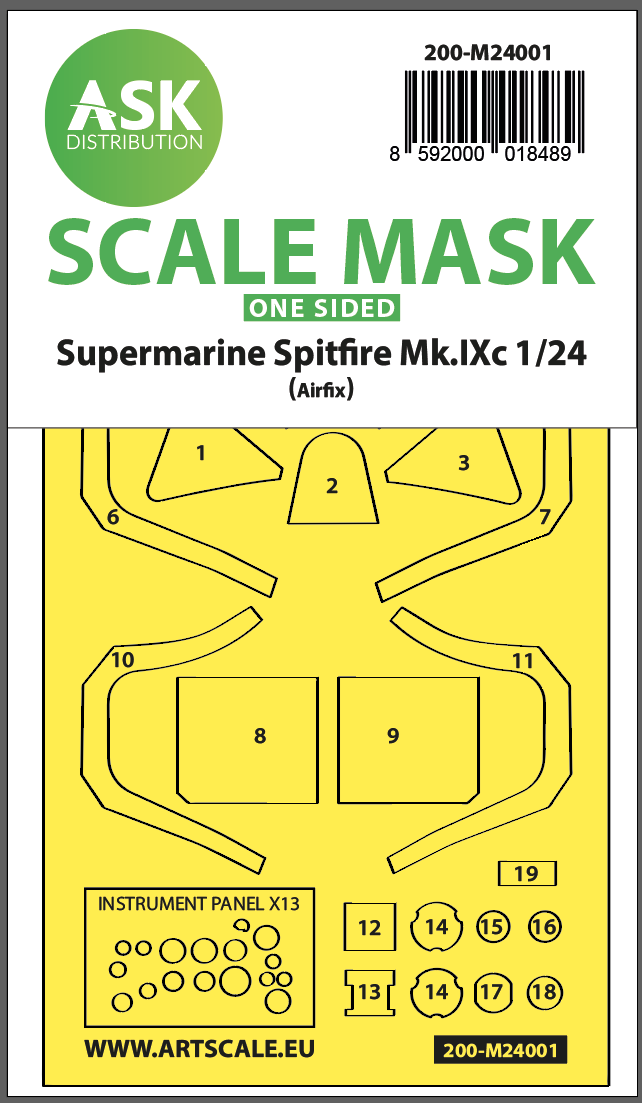 Art Scale 200-M24001 1:24 Supermarine Spitfire Mk.IXc one-sided express self-adhesive masks