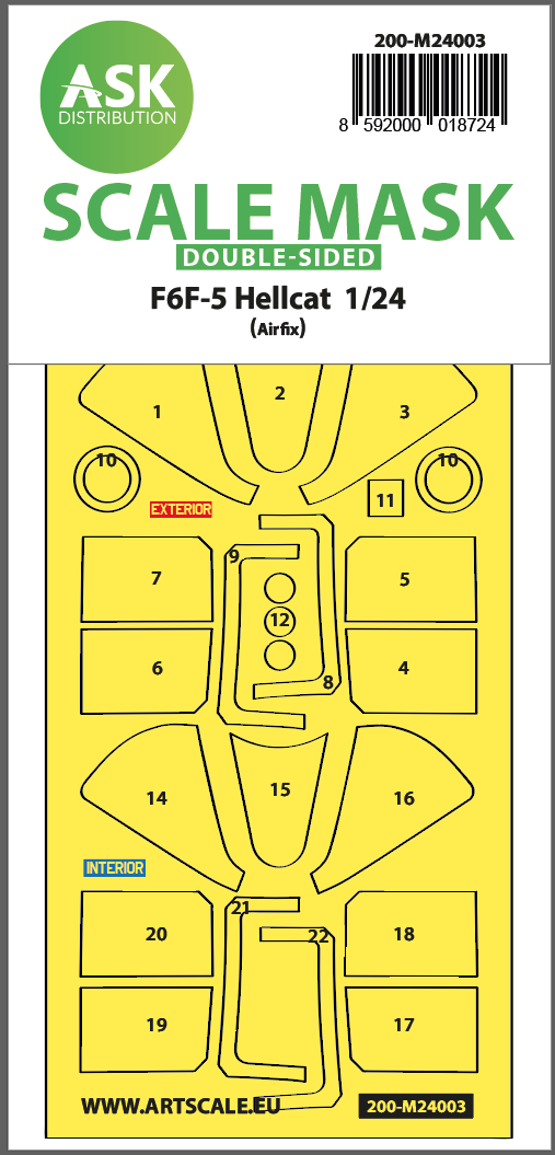 Art Scale 200-M24003 1:24 Grumman F6F-5 Hellcat double-sided express masks