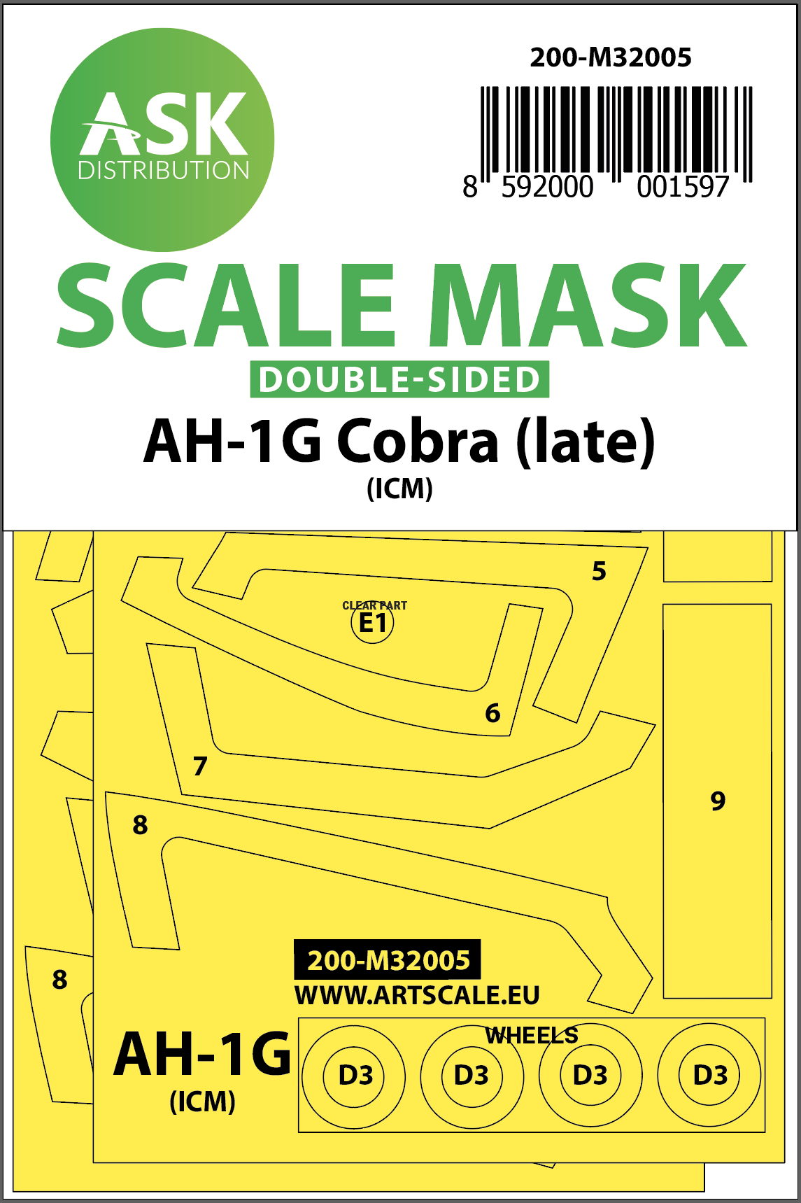 Art Scale 200-M32005 1:32 Bell AH-1G Cobra (late) wheels and canopy frame paint masks