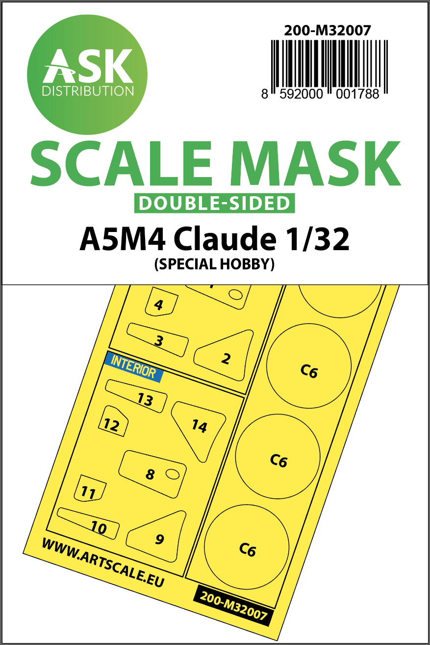 Art Scale 200-M32007 1:32 Mitsubishi A5M4 Claude wheels and canopy frame paint masks