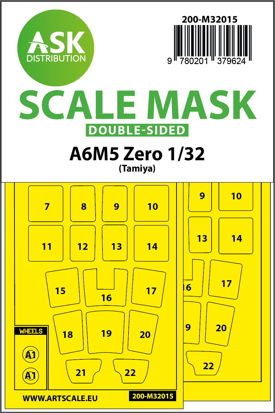 Art Scale 200-M32015 1:32 Mitsubishi A6M5 Zero wheels and canopy frame paint masks (inside & outside)