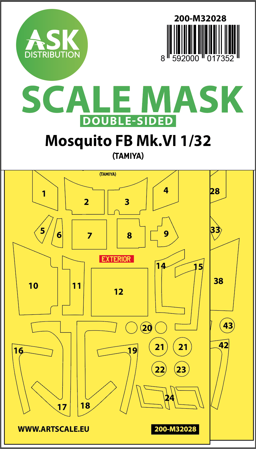 Art Scale 200-M32028 1:32 de Havilland Mosquito FB Mk.VI canopy frame paint masks