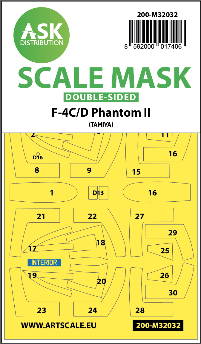 Art Scale 200-M32032 1:32 McDonnell F-4C/F-4D Phantom canopy frame paint masks (inside & outside)