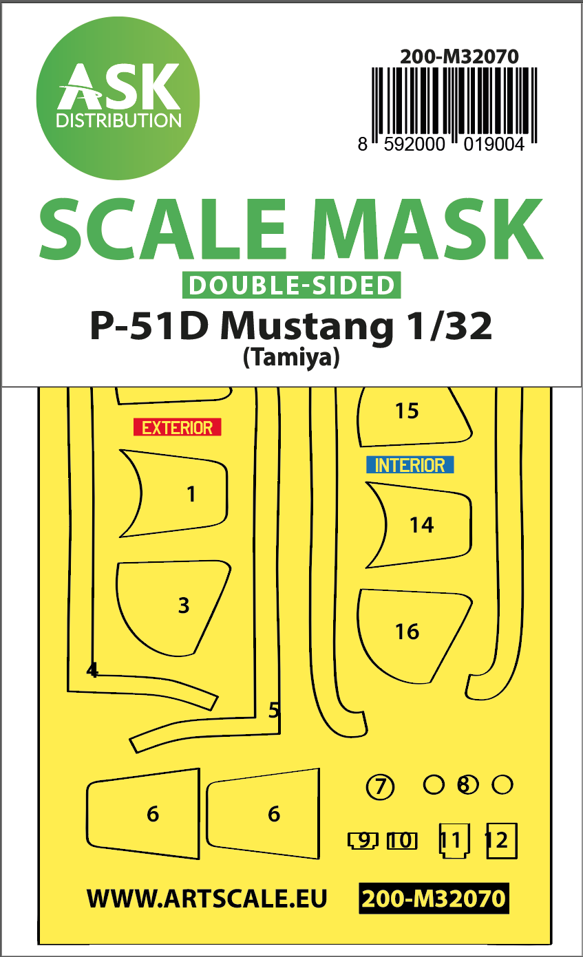 Art Scale 200-M32070 1:32 North-American P-51D Mustang Canopy Frame Paint Mask (Inside & Outside)