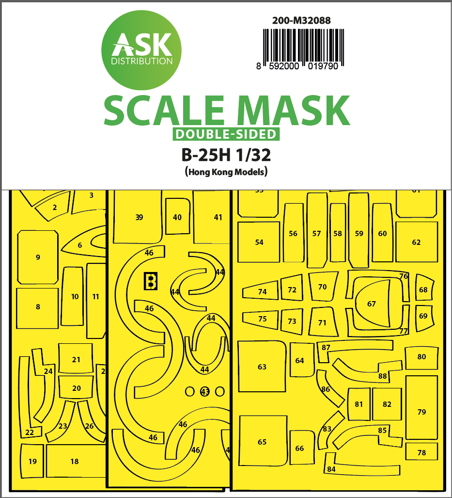 Art Scale 200-M32088 1:32 B-25H Mitchell canopy frame paint mask (inside and outside)