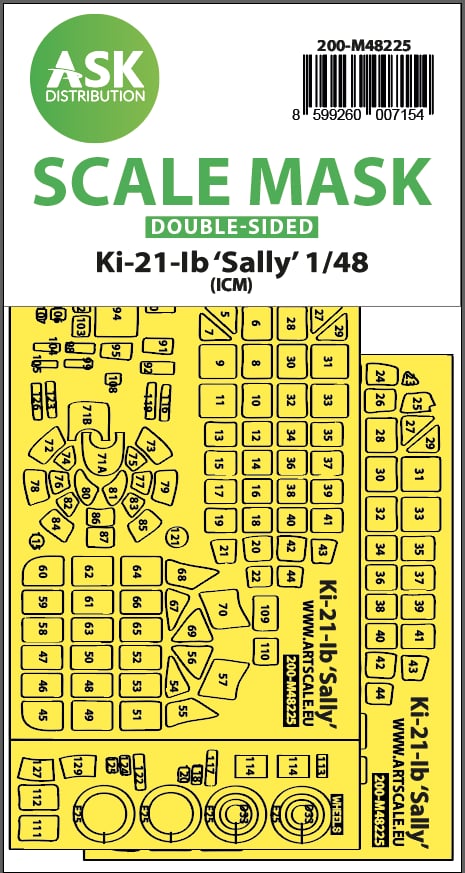Art Scale 200-M48225 1:48 Mitsubishi Ki-21-Ib Sally wheels and canopy paint mask