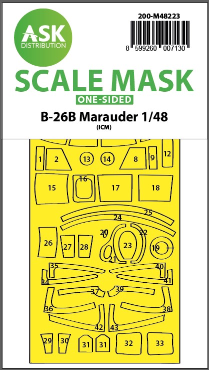 Art Scale 200-M48223 1:48 Martin B-26B Marauder canopy paint mask