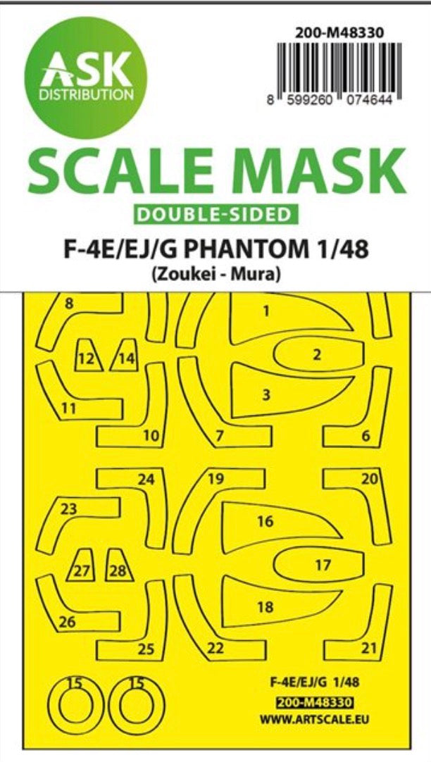 Art Scale 200-M48330 1:48 F-4E/F-4EJ/F-4G Phantom wheels and canopy frame paint mask