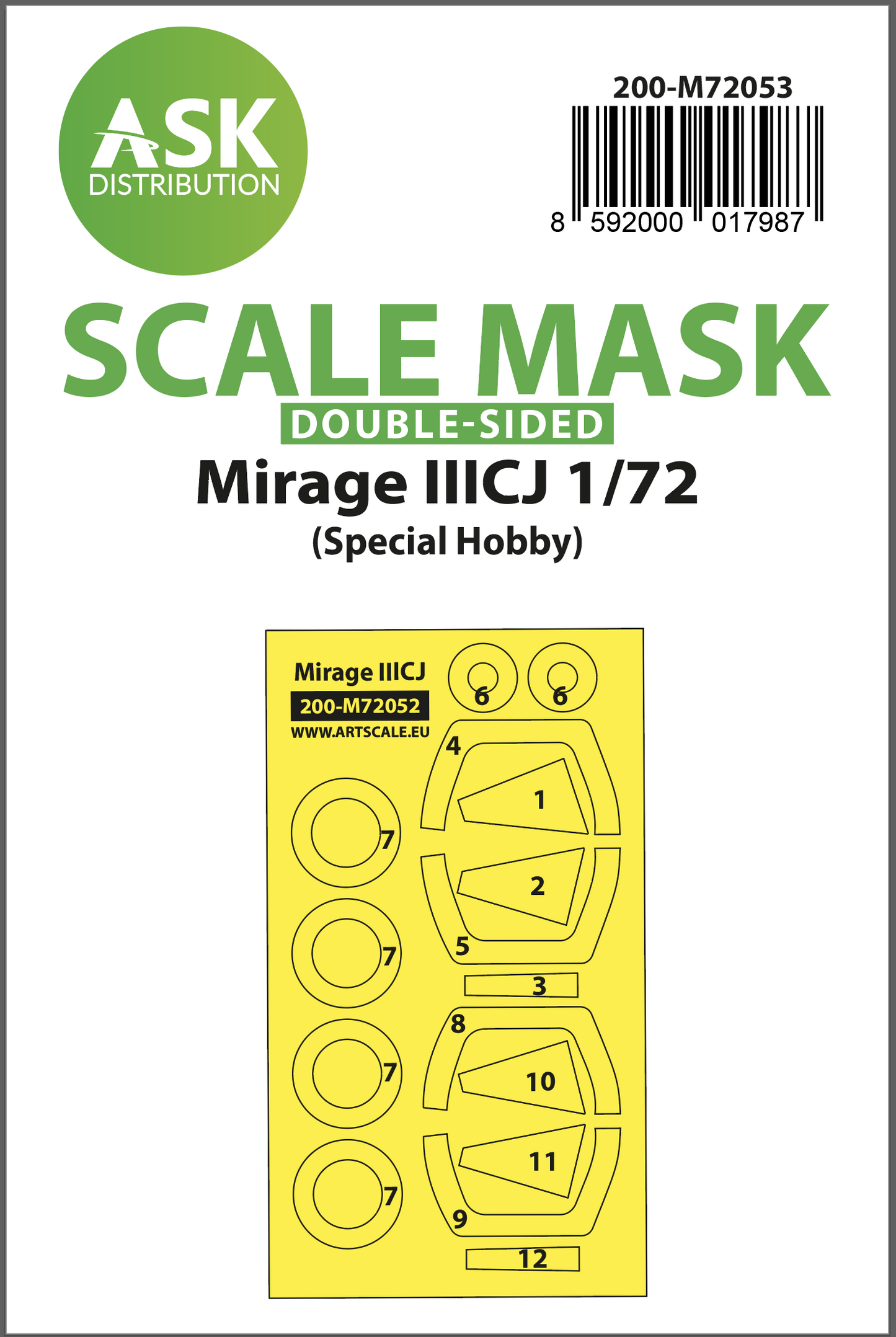 Art Scale 200-M72053 1:72 Dassault Mirage IIICJ wheels and canopy frame paint masks