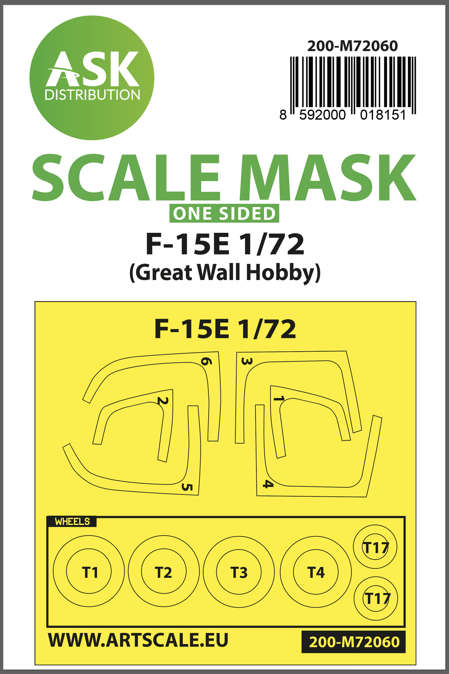 Art Scale 200-M72060 1:72 McDonnell F-15E Eagle wheels and canopy frame paint masks