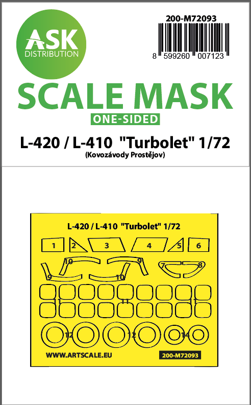 Art Scale 200-M72093 1:72 Let L-410 / L-420 Turbolet wheels and canopy paint masks