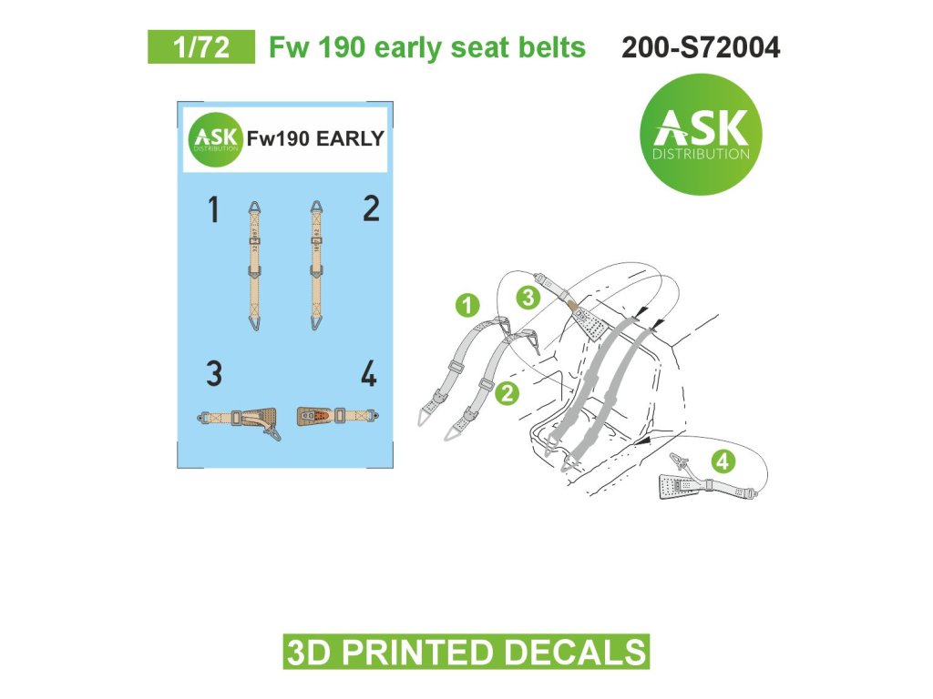 Art Scale 200-S72004 1:72 Focke-Wulf Fw-190 early seat belts - 3D-printed decals
