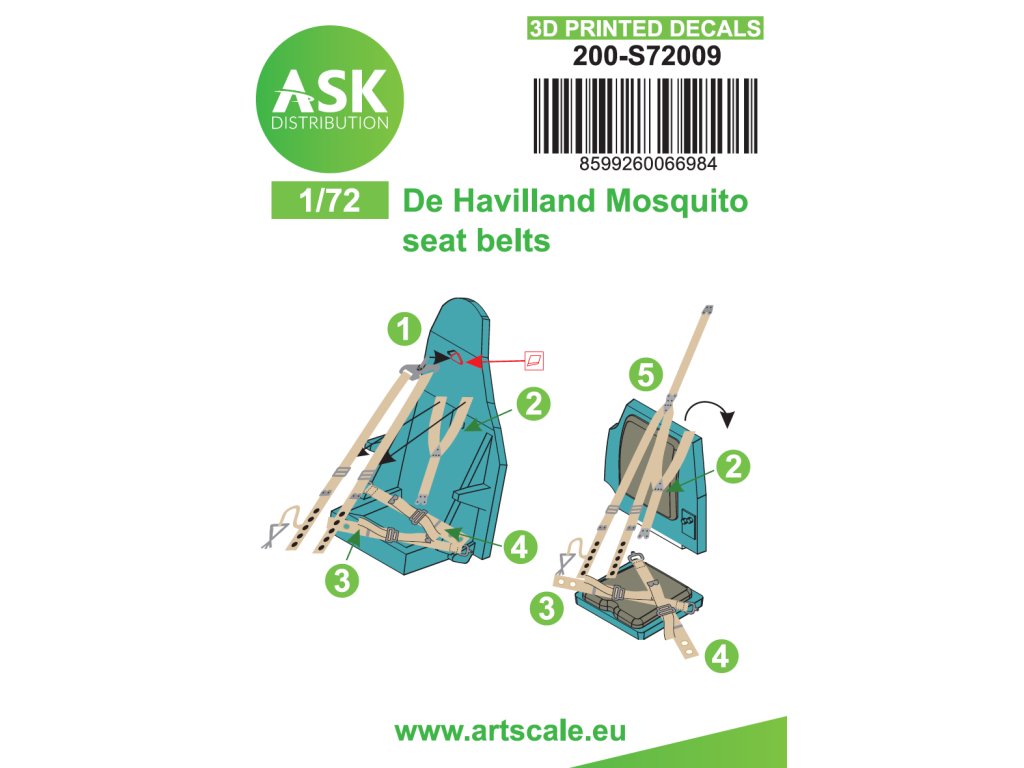 Art Scale 200-S72009 1:72 Mosquito pilot´s seat belts - 3D printed decals