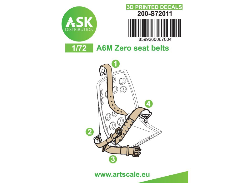 Art Scale 200-S72011 1:72 Mitsubishi A6M Zero seat belts - 3D printed decals
