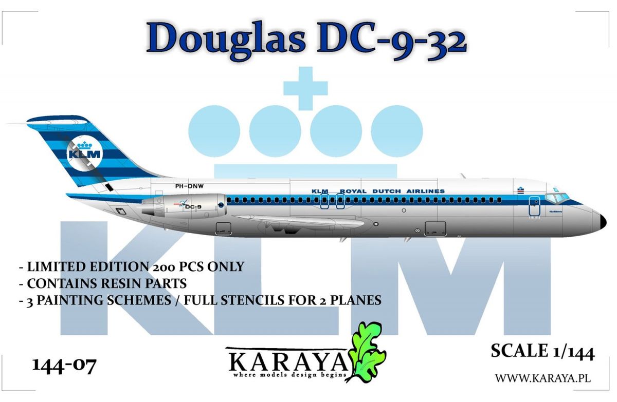 Karaya 144-07 1:144 Douglas DC-9-32 - PH-DNG City of Rotterdam, PH-DNV City of Warsaw, PH-DNW City of Moscow