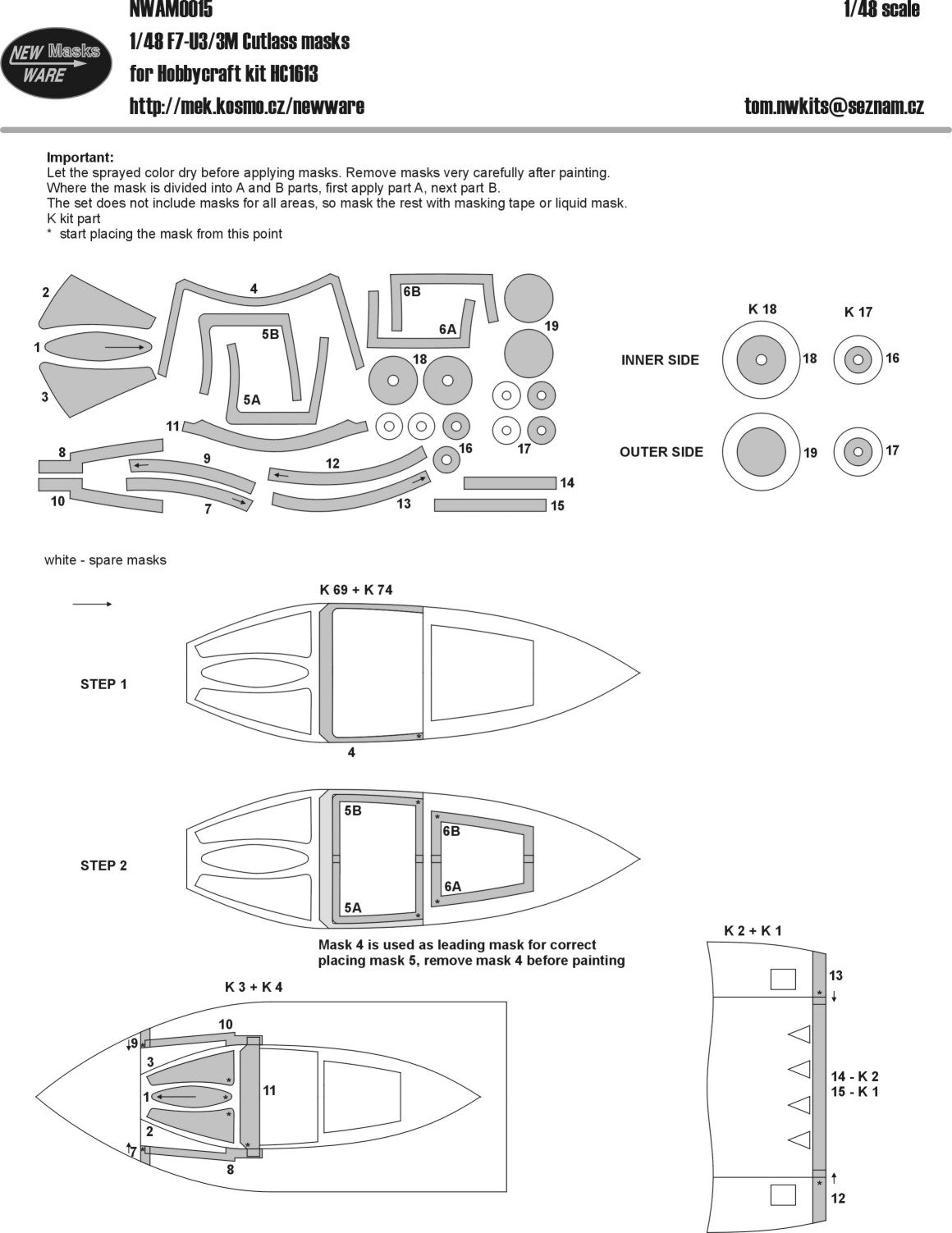 New Ware NWAM0015 1:48 Vought F7U-3/F7U-3M Cutlass masks