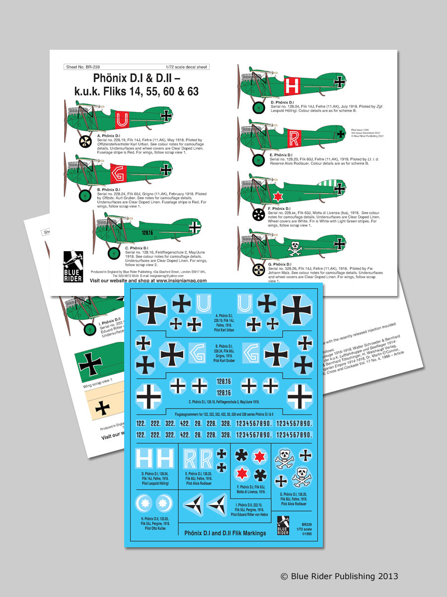 Blue Rider BR-239 1:72 Phonix D.I and D.II Markings for nine fighters from Fliks 14, 55, 60 and 53