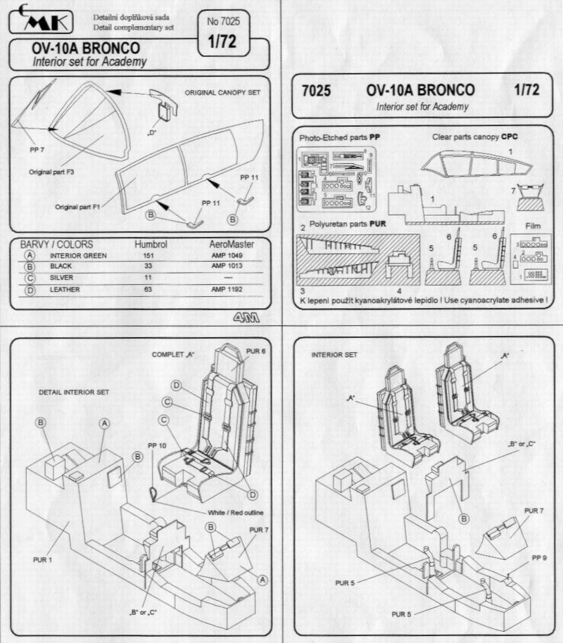 CMK 7025 1:72 North-American/Rockwell OV-10A Interior Set