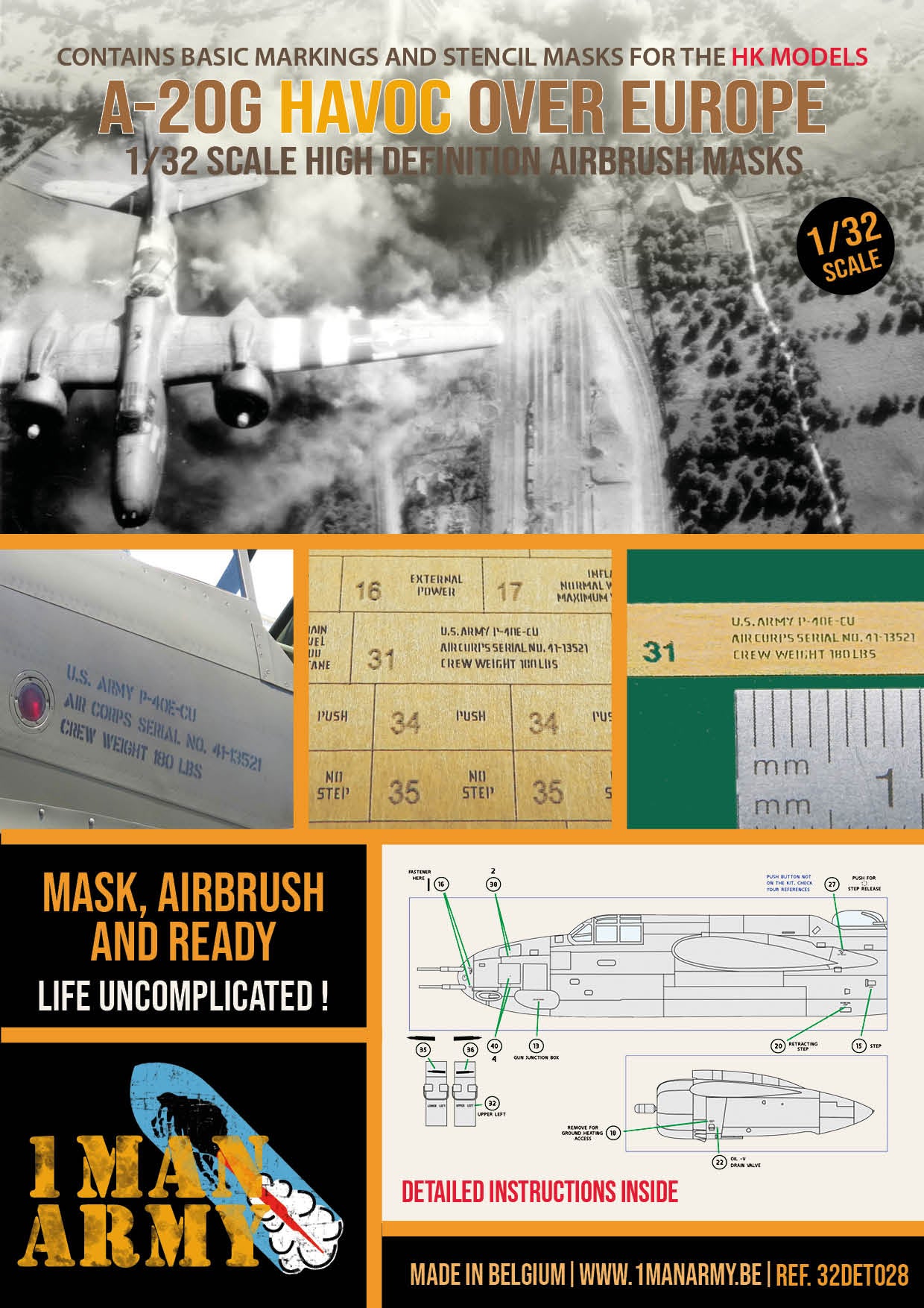 1ManArmy 32DET028 1:32 Douglas A-20G Havoc contains high definition stencilling masks