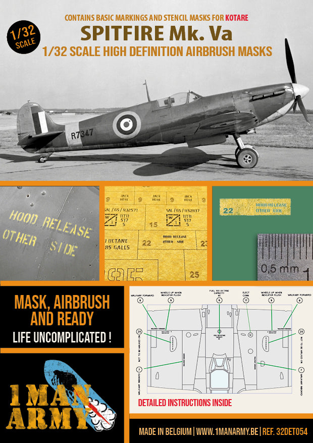 1ManArmy 32DET054 1:32 Supermarine Spitfire Mk.Va Paint Mask