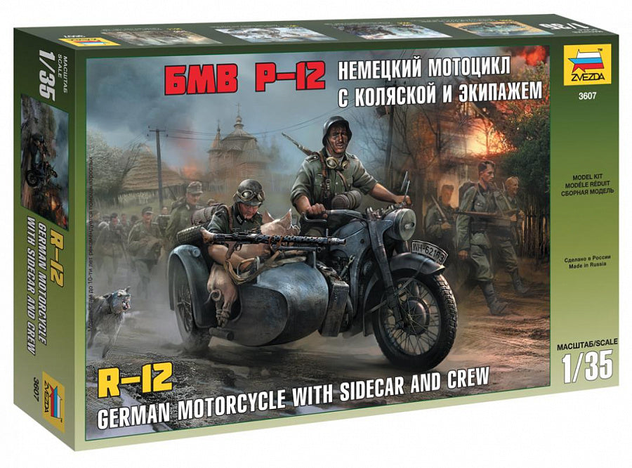Zvezda 3607 1:35 German Motorcycle with Sidecar and Crew R12