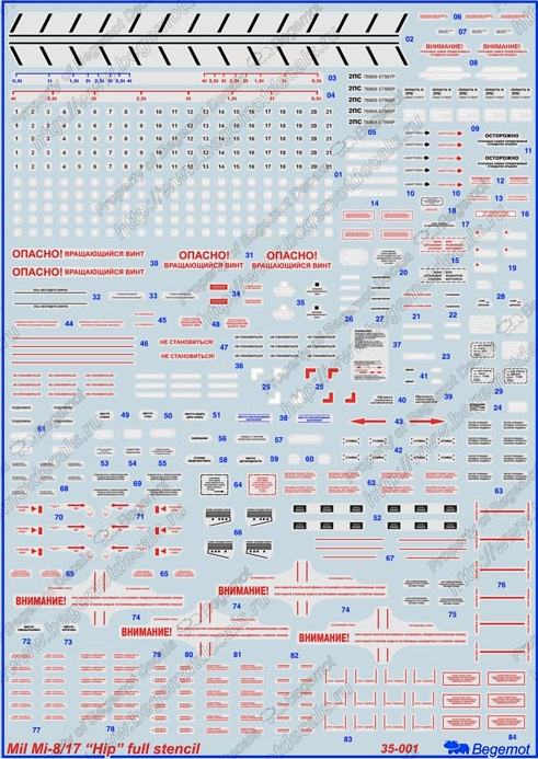 Begemot 35-001 1:35 Mil Mi-8MT/Mi-17 Hip-H Helicopter Full stencil data