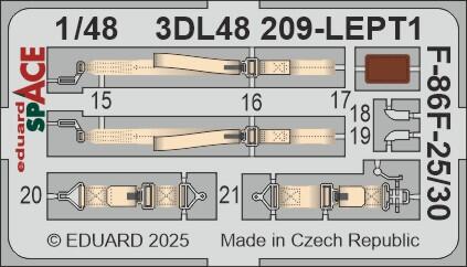 Eduard 3DL48209 1:48 North-American F-86F-25/30 SPACE - 3D-printed waterslide instrument decals and etched seat-belts