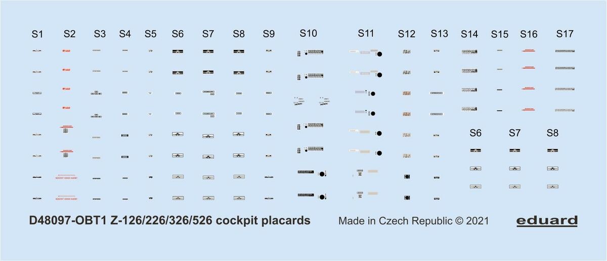 Eduard D48097 1:48 Zlin Z-126/Z-226/Z-326/Z-526 cockpit placards