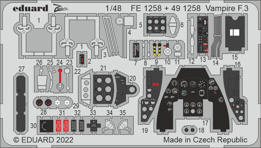 Eduard 491258 1:48 de Havilland Vampire F.3 Detailing Set