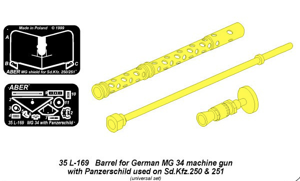 Aber 35L169 1:35 Barrel for German Machine Gun MG34 with Panzerschild for Sd.Kfz.250 and Sd.Kfz.251