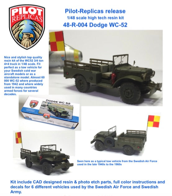 Pilot Replicas PR48R-004 1:48 Dodge WC-52 Tow Truck Jeep