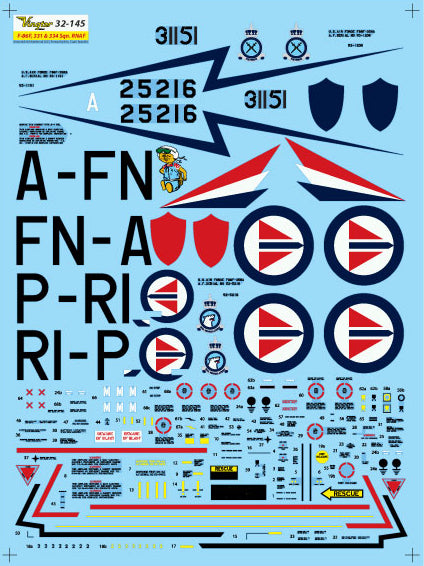 Vingtor Decals 32-145 1:32 North-American F-86F Sabre, Squadron codes & serials, RNoAF