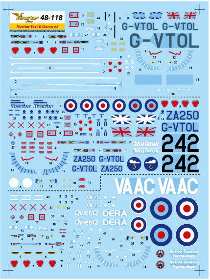 Vingtor Decals 48-118 1:48 BAe Harrier - Test & demonstration aircraft # 3