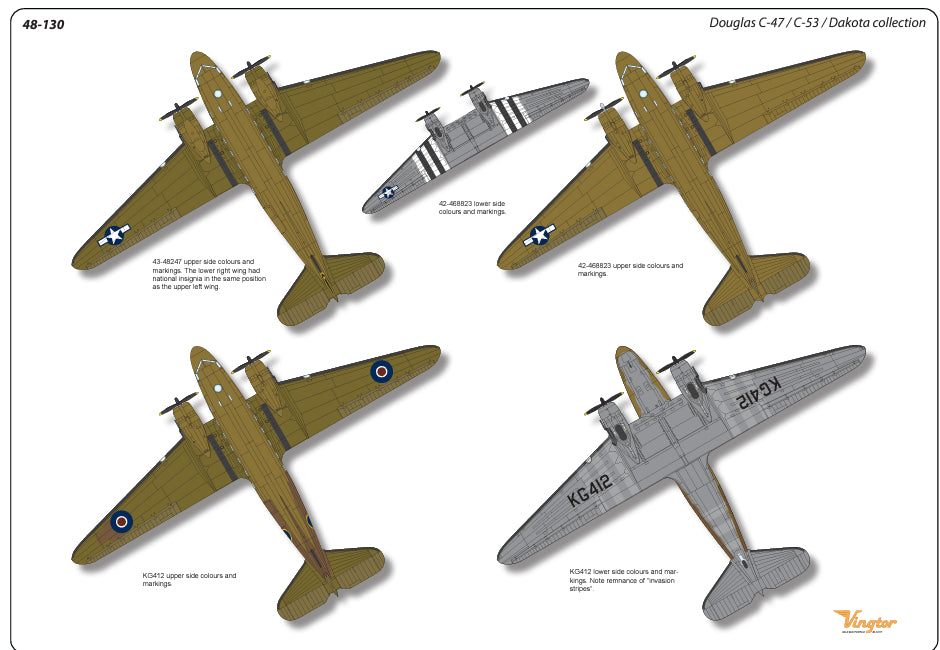 Vingtor Decals 48-130 1:48 Douglas C-47/C-53 Dakota collection