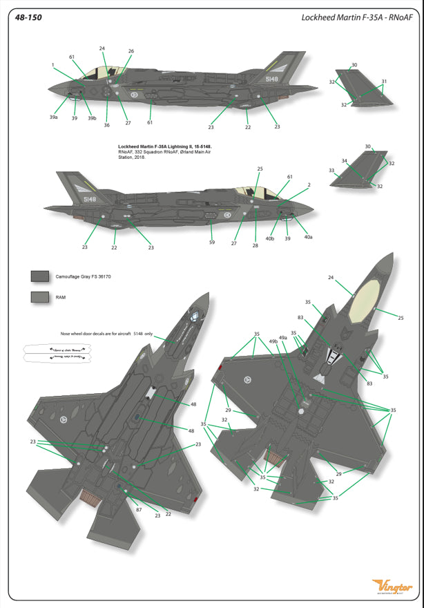 Vingtor Decals 48-150 1:48 Lockheed-Martin F-35A Lightning II - RNoAF