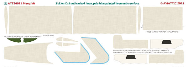 Aviattic ATT24011 1:24 Fokker Dr.I Triplane (pre-camouflage) unbleached linen, blue paint on linen undersurfaces, unpainted insignia fields