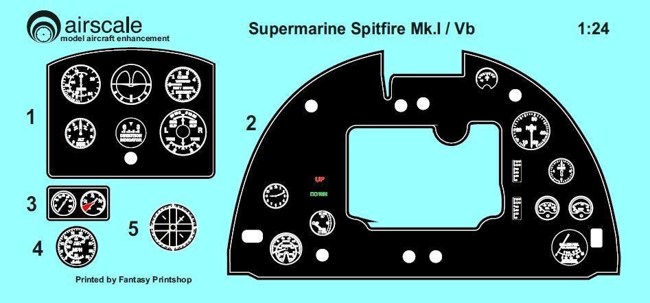 Airscale PE24SPIT 1:24 Supermarine Spitfire Mk.Ia/Mk.Vb Multi-Media Instrument Panel