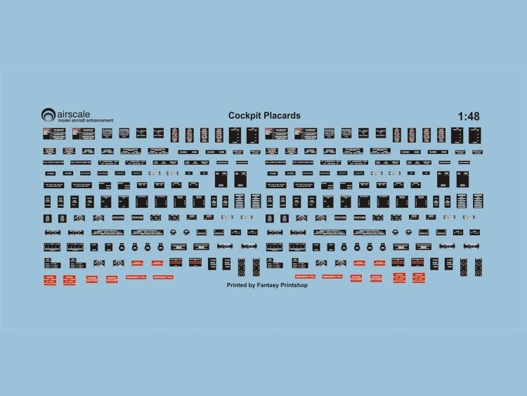 Airscale AS48PLA 1:48 Generic WWII Allied Cockpit Placards & Dataplates (x232)