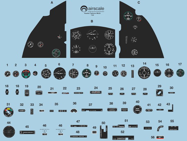 Airscale AS24TIFF 1:24 Hawker Typhoon Mk.Ib Instrument & Placard Upgrade Set